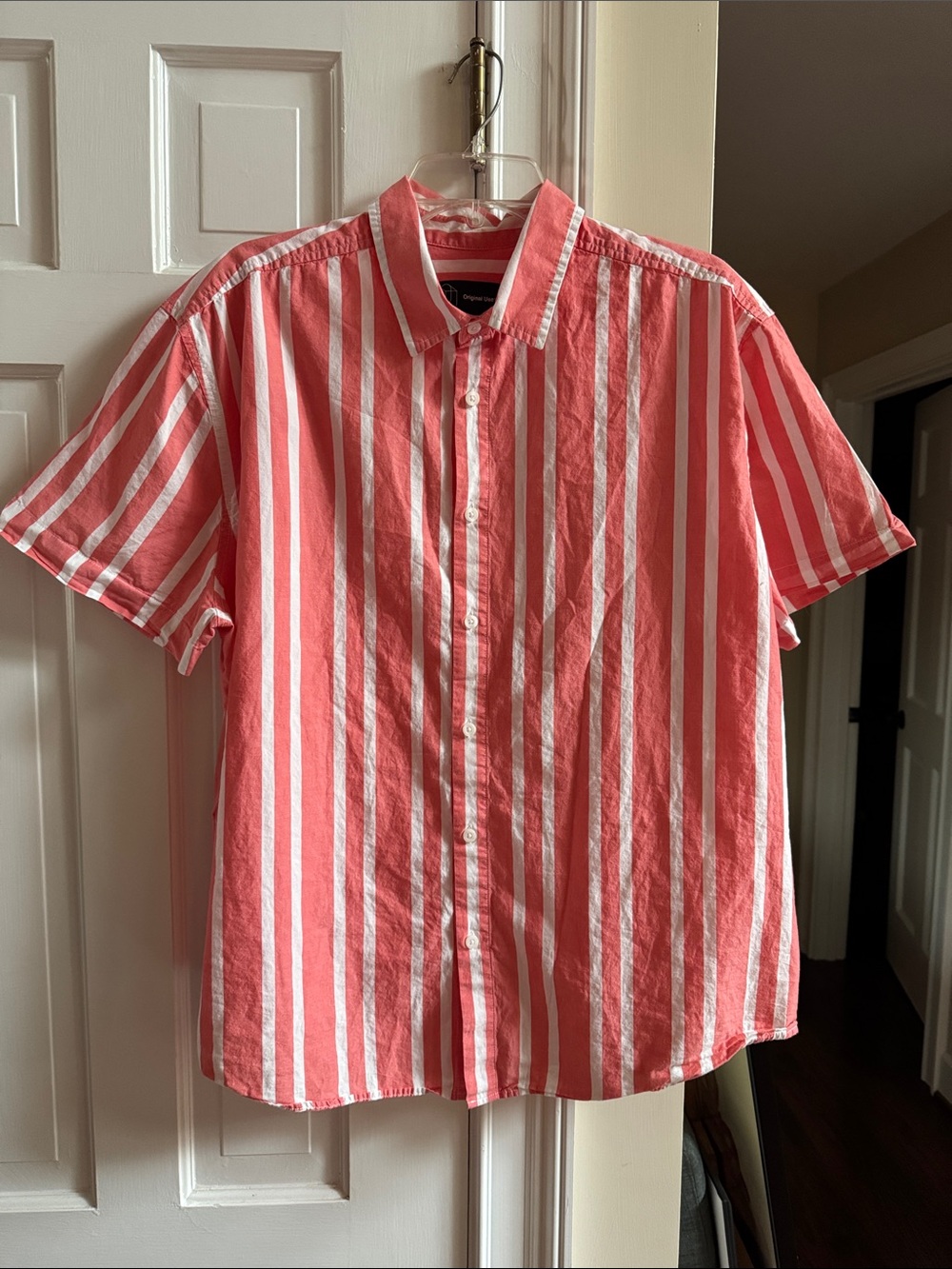 Original Use shirt sleeve salmon and white striped button down. XL.